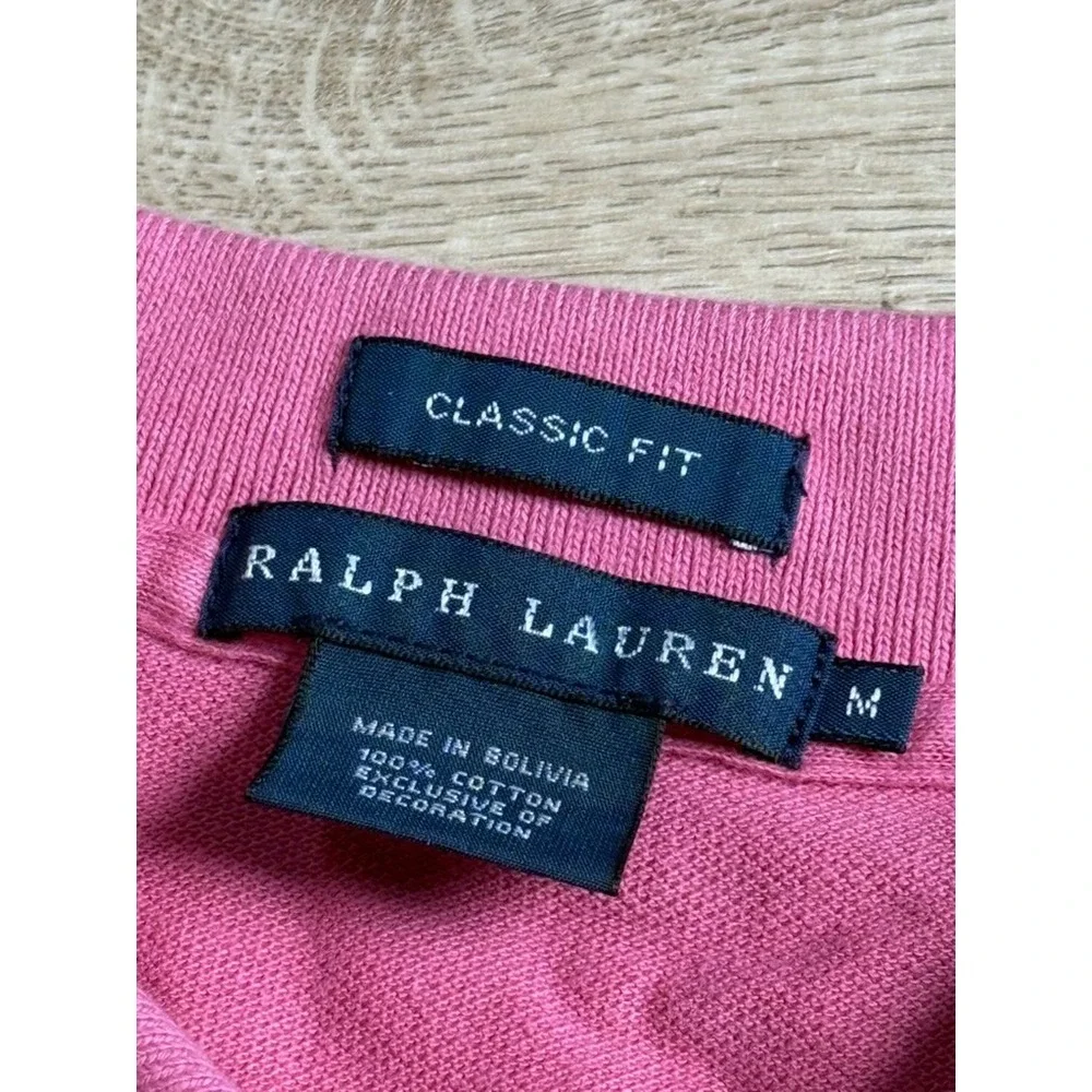 EUC Womens Ralph Lauren Classic Fit pink short sleeve polo vintage cotton size M